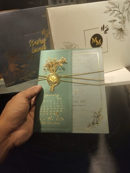 Single Flap Foiled Printed Floral Envelope with Acrylic Engraved Tag & Foiled Floral Printed PVC Inner